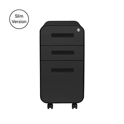 Laura Davidson Furniture Stockpile Slim 3-Drawer Mobile File Cabinet with Lock - Under Desk Metal Filing Cabinet, Legal/Letter File Folders, Wheels and Stationary Feet, Pre-Assembled, All Black - color: All Black