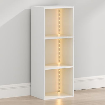Furinno LUDER Book Shelf with LED Lights, 3-Cube Bookshelf, Bookcase, 9.3 x 12 x 31.5, for Home Office, Living Room, Study Room, White - color: White, size: 3-Cube LED