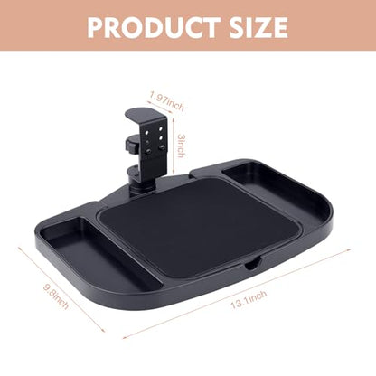 Clamp-on Mouse Pad Holder Platform, Height Adjustable Under Desk 360° Rotating Mouse Tray Rest Extension Attachment, with 5 Storage compartments Save Space