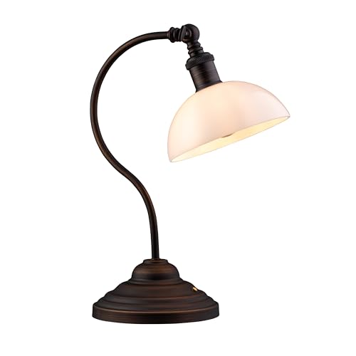 O'Bright Bankers - Cordless LED Table Lamp, Battery-Operated, Rechargeable, 3-Level Dimming, Universal USB-C Charging, 180° Swivel Head, White Jade Glass Shade, Oil Rubbed Bronze - color: Oil Rubbed Bronze-White Glass
