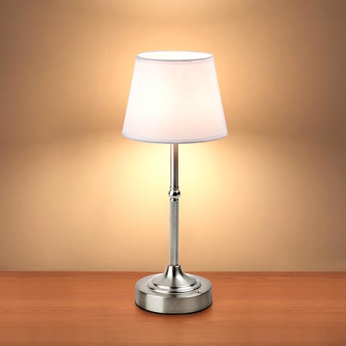 LUTEC Cordless Table Lamp, Battery Operated Lamp with 3 Color Temps and Stepless Dimming, 5200mAh Portable Rechargeable Table Lamp for Restaurant/Bedroom/Bars/Outdoor (Silver) - color: Silver, size: 1 Pack