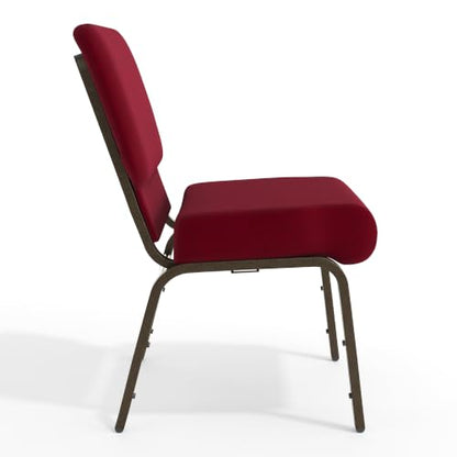 Flash Furniture 4 Pack HERCULES Series 21''W Stacking Church Chair in Burgundy Fabric - Gold Vein Frame - color: Burgundy Fabric/Gold Vein Frame, size: Set of 4