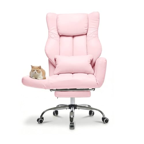High Back Criss Cross Office Chair with Foot Rest & Flip Armrests | Big and Tall Criss Cross Gaming Chair, PU Leather Ergonomic Home office Computer Desk Chair, 155°Reclining with Lumbar Pillow - color: Pink