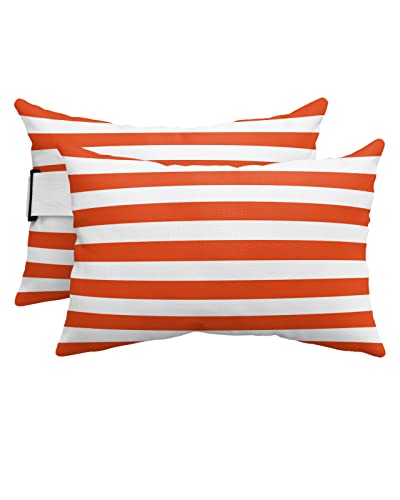 T&H XHome Outdoor Pillow for Chaise Lounge Chair, Orange and White Stripes Waterproof Headrest Pillow Lumbar Pillows with Adjustable Elastic Strap for Beach, Poolside, Patio, Office (2 Pack) - color: Stripethh2029, size: 11 x 16 Inch - 2 Pack
