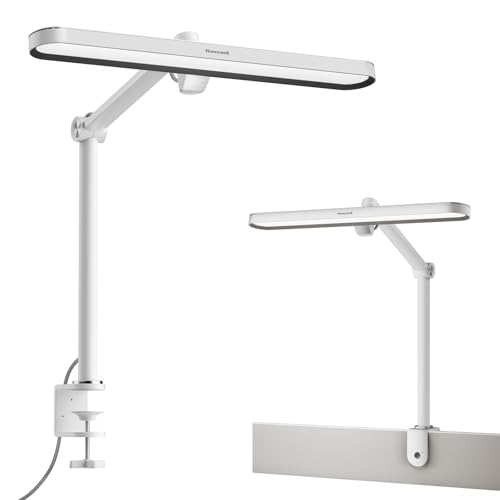 Honeywell 05B02 LED Desk Lamp with Clamp, Task Lamp for Home Office | Sunturalux Natural Daylight, CRI≥97 1300LM 4000K, RG0 Low Blue Light, Flicker-Free, Full Metal Clip On Lamp for Study Work