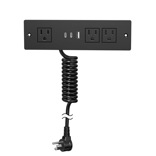 Drawer Outlet kit, Furniture Recessed Power Strip ETL Listed. Black | Flush Mount Charging Station with (3) PD 20W USB Ports & (3) 15A Plug for Cabinet in Desk Electrical Outlet - color: Black, size: 10 FT