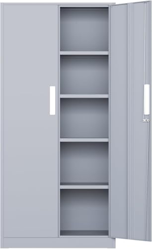 Bonusall 72" Metal Garage Storage Cabinet, 2 Locking Doors & 4 Adjustable Shelves Tall Storage, Heavy Duty Steel Tool Cabinet for Home - color: Grey, size: MSC-72-D16