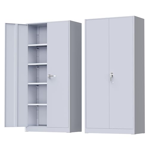 Greenvelly Metal Storage Cabinet with Doors and Shelves, 72" Inch Locking Metal Cabinet,Garage Storage Cabinet for Garage Office School Warehouse (Dark Gray) - color: Dark Grey, size: 72 Inch - Large