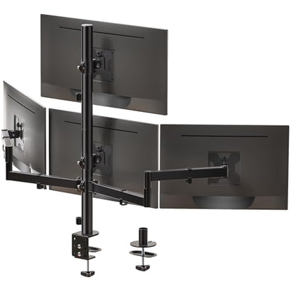 WALI Stacked 4 Monitor Mount for 13-27 inch Screens, up to 22 lbs per Arm | Quad Monitor Stand for Desk, Full Motion with Tilt, Swivel, Rotation, C-Clamp & Grommet Base, VESA 75/100mm (M004S), Black - size: Quad, style: Adjustable