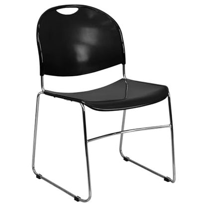 Flash Furniture HERCULES Series 880 lb. Capacity Black Ultra-Compact Stack Chair with Chrome Frame | 880 LBS. Weight Capacity - color: Black Plastic/Chrome Frame, size: Set of 1