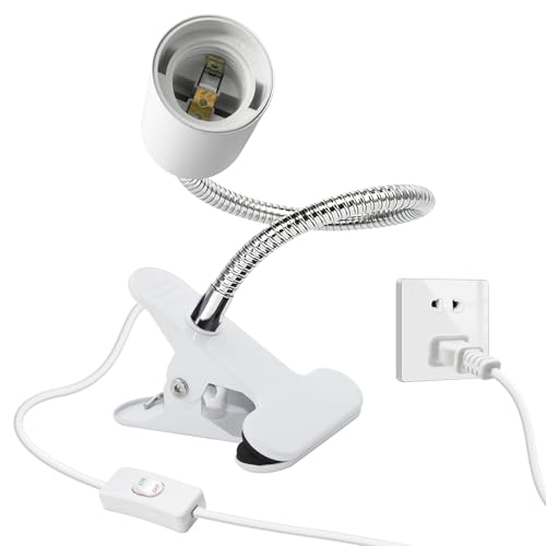 Desk Clip Lamp Holder, Clip on Light with Metal Clip Base,360° Flexible E26/E27 Book Clamp Light Fixture with 7.2 FT Cable, 9MM&350MM Thickened Lengthened Gooseneck Clamp Light Socket, for Study Work - color: white-1pc