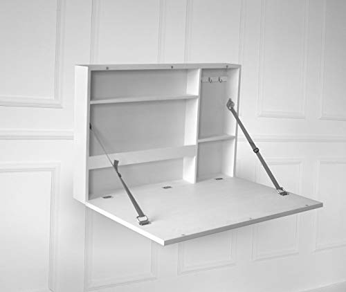Prinz Work from Home Wall-Mounted Desk, White Folding Desk with Chalkboard Front, Space-Saving Floating Desk Design, Ready to Hang, Interior Shelves, 36 x 24 x 5 Inches, White - color: White