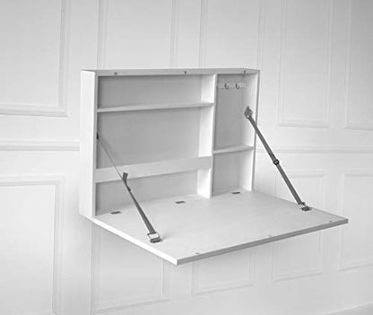 Prinz Work from Home Wall-Mounted Desk, White Folding Desk with Chalkboard Front, Space-Saving Floating Desk Design, Ready to Hang, Interior Shelves, 36 x 24 x 5 Inches, White - color: White