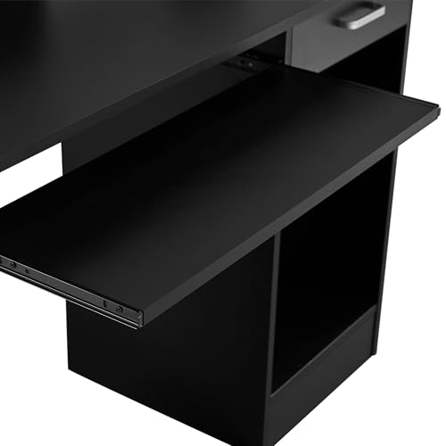 Yaheetech Computer Desk with Keyboard Tray, Drawers, and Shelves, Black | This Desk Has a Pull-Out Keyboard Tray, a Drawer, and an Adjustable Open Shelf for Books, Files, and Home Office Supplies. - color: Black