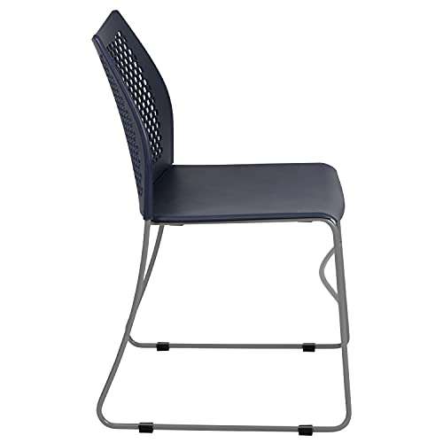 EMMA + OLIVER Home and Office Navy Sled Base Stack Chair with Air-Vent Back - color: Navy