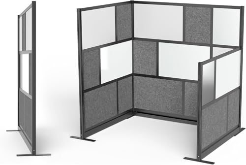 Stand Up Desk Store Expanse Modular Wall | 70'' x 70'' Wall | Expandable Partition Room Divider with Rearrangeable Frosted Acrylic & Sound Absorbent Panels (Black Frame) - size: 70" x 70"