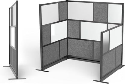Stand Up Desk Store Expanse Modular Wall | 70'' x 70'' Wall | Expandable Partition Room Divider with Rearrangeable Frosted Acrylic & Sound Absorbent Panels (Black Frame) - size: 70" x 70"
