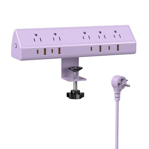 Jgstkcity Desk Clamp Power Strip USB C 65W,Surge Protector,Purple - color: Purple, size: 6 FT