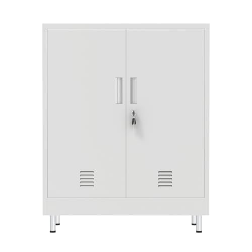 JINGUR Metal Storage Cabinet with Locking Doors, 40.3" H, White