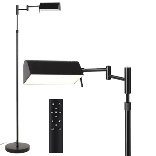 SUNMORY Dimmable LED Pharmacy Floor Lamps, 16W/1500LM Bright Reading Lamp | Remote Touch Control, 350°Swing Arm, Adjustable Height, Task Craft Tall Standing Light for Living Room Bedroom Office, Black - color: Black