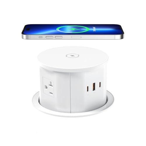 ANNQUAN 4.7" 20amp Pop Up Countertop Outlet Wireless Charger 65W USB White | Pop Up Outlet with 3 Outlets 3 USB Ports Home Office Kitchen - color: White, size: 20 Amp(Standard)