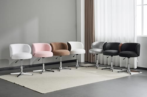 VINGLI Cute Small Swivel Desk Chair Comfy no Wheels,Ergonomic Low-Back Lumbar Support Vanity Nail Tech Computer Task Stool Chair for Home Office,Height Adjustable,Teddy Fleece,Brown - color: Brown-teddy Fleece, style: No wheel