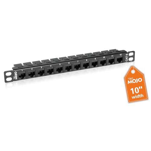 Tecmojo 12-Port Cat6 Patch Panel, 0.5U Rack Mount Modular Panel with Keystone Coupler, for 10" Server Rack & Network Cabinet, Gigabit Ethernet, Black - size: 12-Port Cat6 Patch Panel