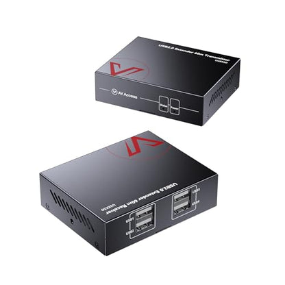 AV Access USB Over Ethernet Extender Kit, USB 2.0 480Mbps, 4-Port Hub | USB Over CAT5e/CAT6/CAT7 Up to 60m/196ft for Webcam, KVM, Printer, PC, Plug & Play, No Driver, for Mac Windows Linux