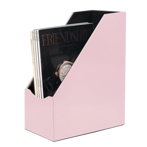 UnionBasic Magazine File Holder, Leatherette Desktop Document Organizer, Home Office Paper Holder File Storage Literature Sorter, Pink - color: Pink