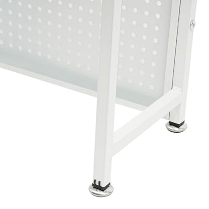 Desktop Hutch Bookshelf, 2-Tier Metal Desk Shelf Bookcase, Countertop Storage Organizer, Multipurpose Display Rack with Pegboard Hooks Screwdriver Set for Dorm Office Home (White, 29.53")
