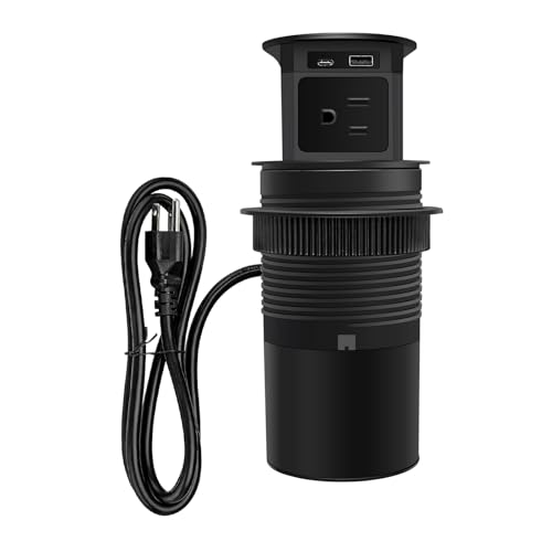 7-in-1 Pop Up Outlet with 15W Wireless Charger,3.86 inch Hole; 4 Outlets 1875W Overload Protection, USB-A,USB C Ports PD 20W,6.5FT 16AWG Cable UL Testing for Office Home -Black - color: Super charging-black