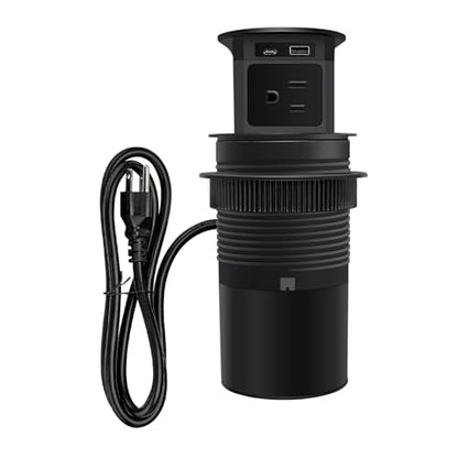7-in-1 Pop Up Outlet with 15W Wireless Charger,3.86 inch Hole; 4 Outlets 1875W Overload Protection, USB-A,USB C Ports PD 20W,6.5FT 16AWG Cable UL Testing for Office Home -Black - color: Super charging-black