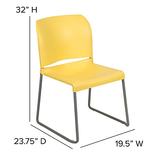 EMMA + OLIVER Home and Office Guest Chair Yellow Full Back Contoured | Sled Base, Powder Coated, Contoured, 880 LBS. Weight Capacity - color: Yellow
