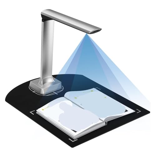 Document Scanner, HD Book Camera with 4 LED Fill Lights, Portable Document Scanner, Automatic Correction for Passport and Card Recognition