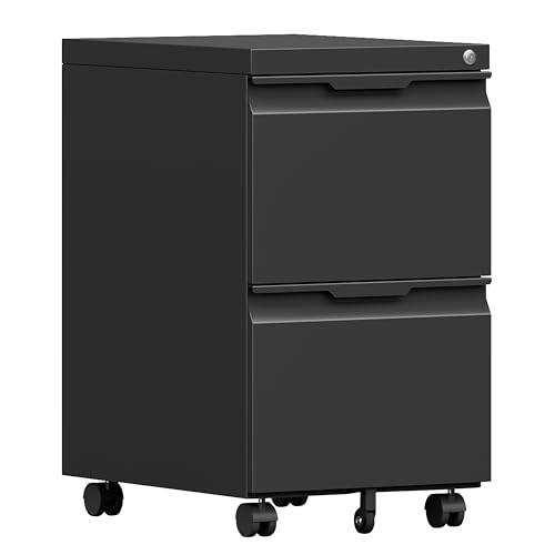 2 Drawer File Cabinet with Lock,Rolling Vertical File Cabinets for Home Office,Small Metal Filing Cabinet Office Drawers Under Desk for A4-Size/Letter-Size/Legal-Size- Assembly Required/Black - color: Black, size: 2 Drawer-Mobile