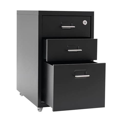 CNCEST 2-Drawer Vertical File Cabinet Metal Mobile Filing Cabinet with Lock Rolling File Drawer Cabinet Under Desk Sturdy Steel Storage Unit with Glide Drawers Lockable Wheels for Home Office (Black) - color: Black