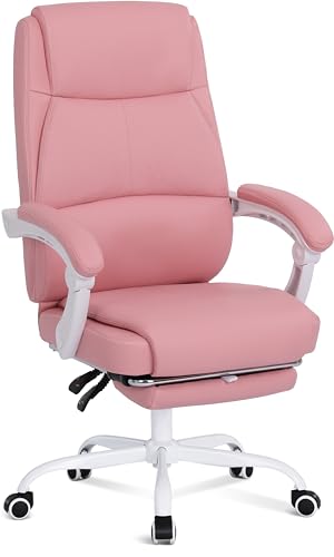 Misolant Big and Tall Office Chair with Footrest, High Back Desk Chair with Linkage Armrest, 90-155° Recline Executive Computer Chairs with Adjustable Height for Home - color: Pink