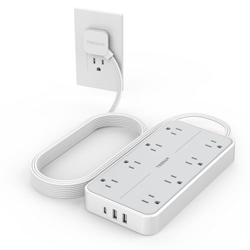 TESSAN Power Strip Surge Protector, 10FT Flat Plug Extension Cord | 8 Outlets 3 USB Charger(1 USB C), 1080 Joules Protection, Wall Mountable Charging Station for Home Office Dorm, Gray - color: Gray, size: 10FT-1080J surge protection