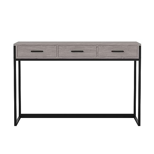 Martha Stewart Ollie Home Office Desk with 3 Drawers in Gray Wood Grain with Oil Rubbed Bronze Hardware - color: Gray Top/Oil Rubbed Bronze Frame