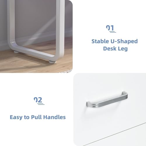 MaverickFurni 67" White Office Desk with 3 Drawers and LED Lights - color: White