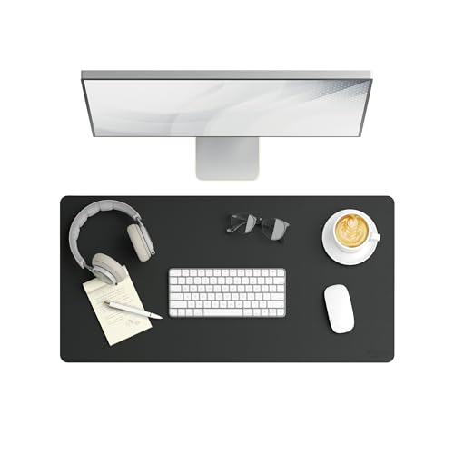 Smead Vegan Leather Desk Pad Mat, Office Desk Mat, Medium, Charcoal Gray | Waterproof desk pad protector, writing mat and desk blotter. Non-slip suede grips under a keyboard, mouse and notepad. - color: Charcoal Gray, size: 15.7" x 31.5"