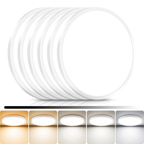 libtit 6Pack 13inch LED Flush Mount Ceiling Light, Dimmable & 5Color Temperatures (3000K-6500K), 24W Round Slim White Light Fixture for Bedroom Livingroom Garage Kitchen - color: White, size: 13inch-6pack