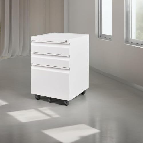 Letaya 3 Drawer Mobile File Cabinet with Lock, Under Desk Metal Filing Cabinets for Home Office Organizer Letters/Legal/A4(Fully Assembled-White) - color: White, size: 14.57"W X 17.32"D X 24.40"H (Fully Assembled)