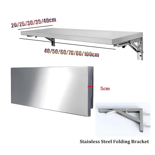 Folding Concession Shelf, Stainless Steel Wall Mounted Folding Table, Drop Down Foldable Serving Food Shelf Stand, Floating Laundry Table(80x20cm/32x8in) - size: 80x20cm/32x8in