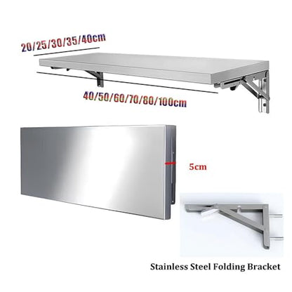 Folding Concession Shelf, Stainless Steel Wall Mounted Folding Table, Drop Down Foldable Serving Food Shelf Stand, Floating Laundry Table(80x20cm/32x8in) - size: 80x20cm/32x8in