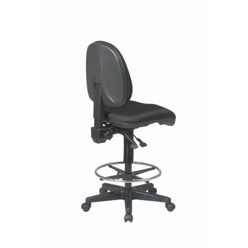 Pemberly Row Deluxe Ergonomic Drafting Chair, Black Fabric Seat, Adjustable Footring, Lumbar Support, Pneumatic Height Adjustment, Heavy Duty Nylon Base, Commercial Office Seating, 275 lb Capacity