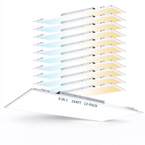 POPANU 1x4 LED Flat Panel Light, Drop Ceiling Light, 30W-50W Adjustable, 4000K-6000K Selectable, 0-10V Dimmable, 120-277V Commercial Office Lighting, 12 Pack - size: 1x4 12pack
