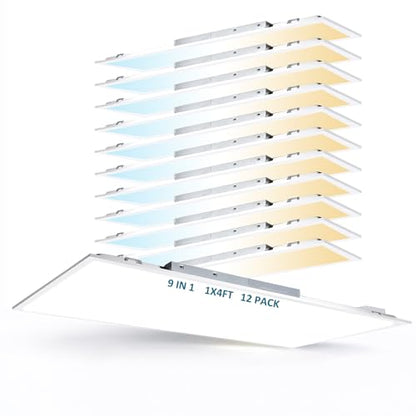 POPANU 1x4 LED Flat Panel Light, Drop Ceiling Light, 30W-50W Adjustable, 4000K-6000K Selectable, 0-10V Dimmable, 120-277V Commercial Office Lighting, 12 Pack - size: 1x4 12pack