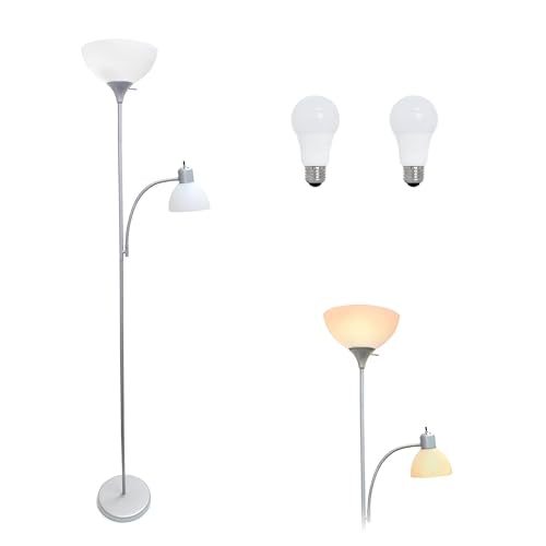 Simple Designs LF2000-SLV-LB 71.5" Traditional Floor Lamp with Adjustable Reading Light, LED Bulbs Included, Silver - color: Silver, size: Bulb Included, style: Bulb Included