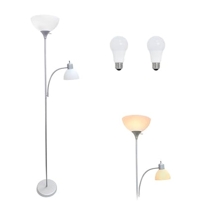 Simple Designs LF2000-SLV-LB 71.5" Traditional Floor Lamp with Adjustable Reading Light, LED Bulbs Included, Silver - color: Silver, size: Bulb Included, style: Bulb Included